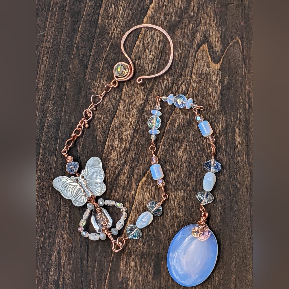 Butterfly Window Prism-Copper Wire Wrapped Home Decor-Mystical Opalite Accents